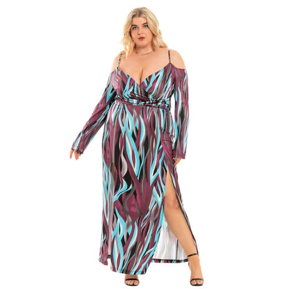 Plus Size Sexy Slit V-Neck Sling Dresses Wholesale Womens Clothing N3824080300023