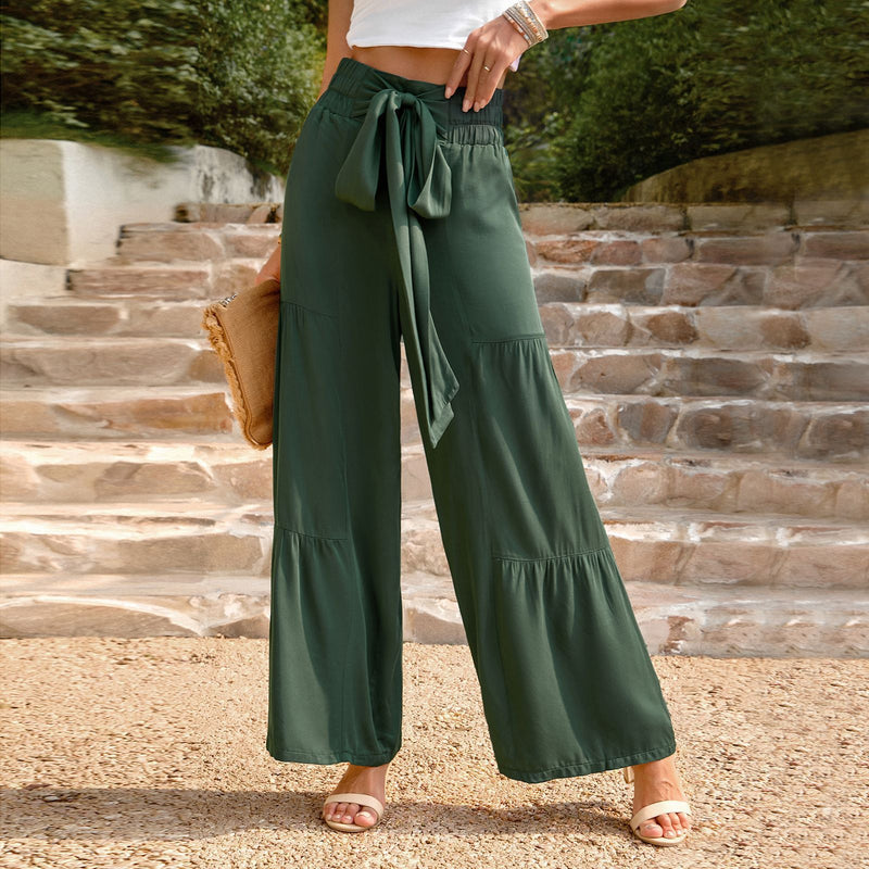Casual Loose Solid Color Tie Wide Leg Trousers Wholesale Women'S Bottom