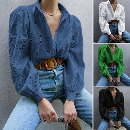 Loose Fashion Hollow Blouses Puff Sleeve Cardigan Tops Wholesale Womens Clothing N3824111300002