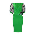 Mesh Bubble Sleeve V-Neck Wrap Dresses Wholesale Womens Clothing N3824061200026