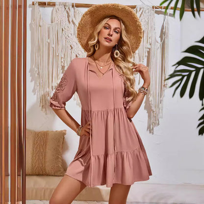 Casual Solid Color Waisted Webbing Dresses Wholesale Womens Clothing N3824050700068