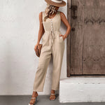 Pleated Solid Color Camisole Jumpsuit Wholesale Womens Clothing N3824022600069