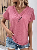 Casual Loose Solid Color V-Neck Short-Sleeved T-Shirt Wholesale Womens Tops