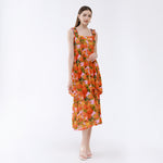 Fashion Flower Print Multi Layered Pleated Camisole Dress Wholesale Dresses