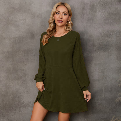 Casual Long Sleeve Solid Color Ribbed Knit Dress Or With Belt Wholesale Dresses