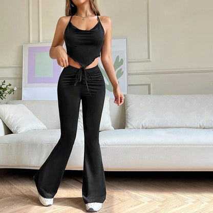 Waisted Black High Waisted Flared Pants Wholesale Womens Clothing N3824070500024