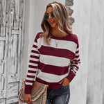 Fashion Long Sleeve Striped Stitching Sweater Wholesale Womens Tops