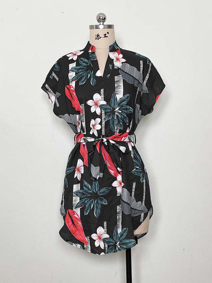 Irregular Short Sleeve Stand Collar Printed Dress Wholesale Dresses