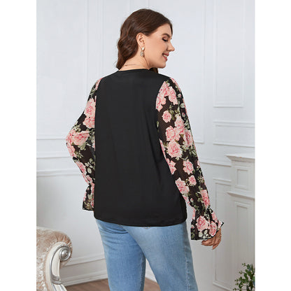 Plus Size Tops Printed Lantern Cuff Shirts Wholesale Womens Clothing N3824091200167