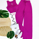 Solid Color Short Vest Drawstring High Waist Straight Pants Wholesale Womens 2 Piece Sets N3823100900070
