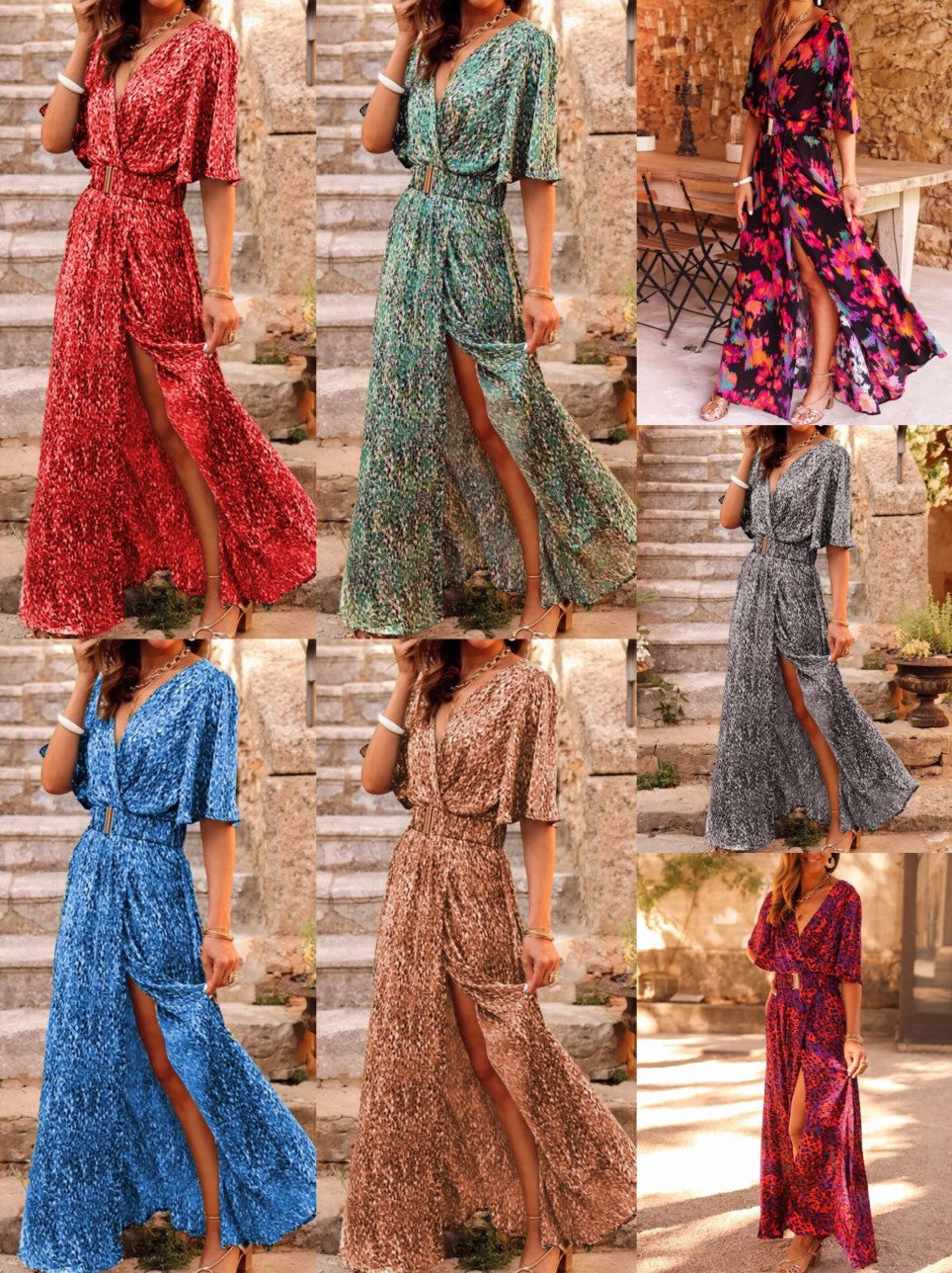 Casual V-Neck Short-Sleeved Floral Print Skinny Waist Dresses Wholesale Dresses