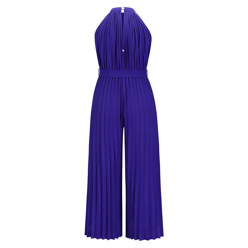 Sexy Halter Sleeveless Pleated Jumpsuit Wholesale Womens Clothing N3824062100017