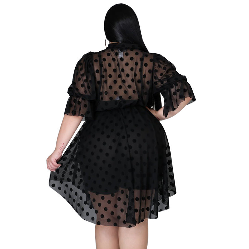Sexy Mesh Hollow Irregular Large Hem Dress Wholesale Plus Size Womens Clothing N3823100900038