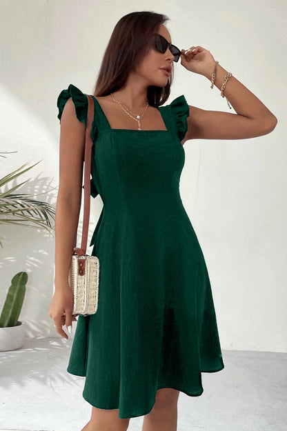 Resort Beach Dresses Flutter Sleeve Square Collar Wholesale Womens Clothing N3824052000067