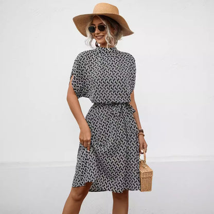 Printed Short Sleeve Dresses With Belt Wholesale Womens Clothing N3824042900048