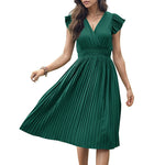 Pleated Short Sleeve Solid Color Dresses Wholesale Womens Clothing N3824050700023