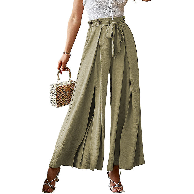 Loose-Fitting, High-Waisted Pleated Wide-Leg Pants With Waistband Wholesale Womens Clothing