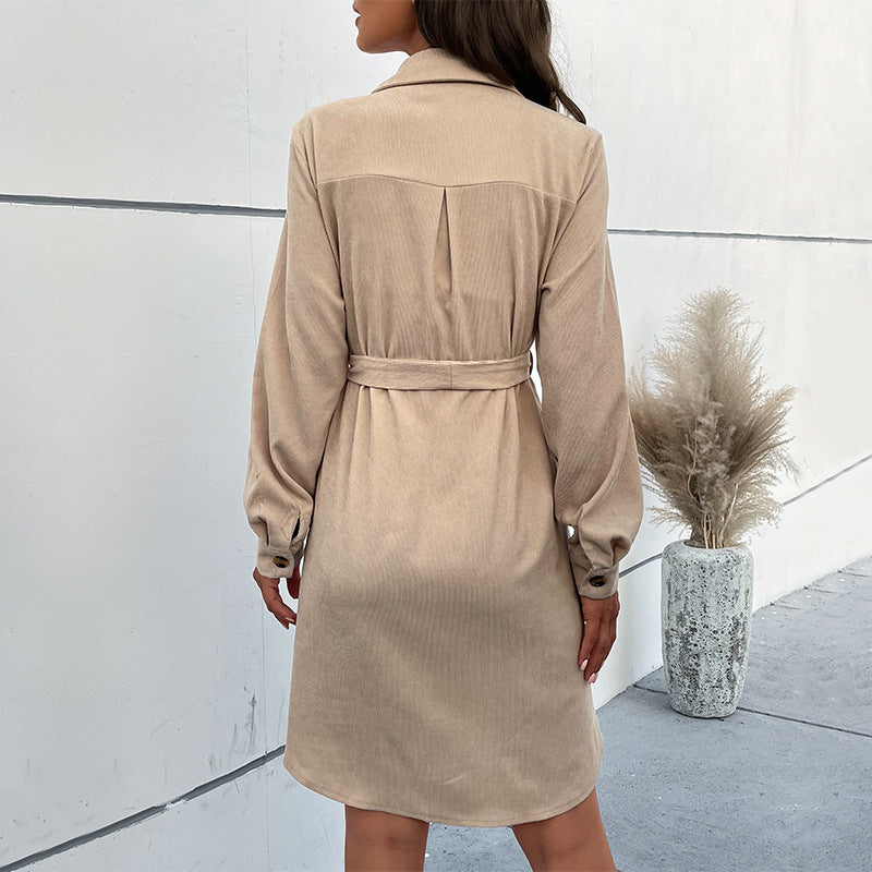 Long Sleeve Solid Color Corduroy Shirt Dress Wholesale Womens Clothing N3824062800027