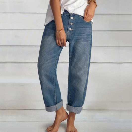 Simple Slim High-Waisted Denim Straight-Legged Pants Wholesale Women Pants