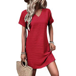 Sexy Slim V-Neck Solid Color Short Sleeve Dress Wholesale Dresses