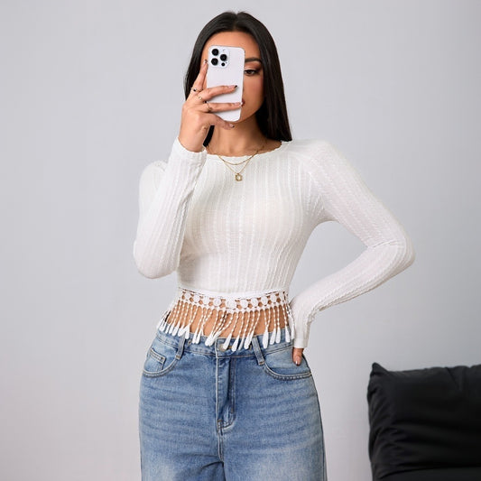 Long Sleeve T-Shirt Tassel Slim Fit Tops Wholesale Womens Clothing N3824110900021