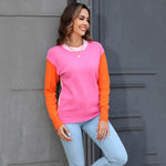 Fashion Colorblocking Long Sleeve Crew Neck Knit Wholesale Womens Tops
