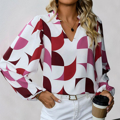 Puff Sleeve Stand Collar Printed Shirts Wholesale Womens Clothing N3824112000026