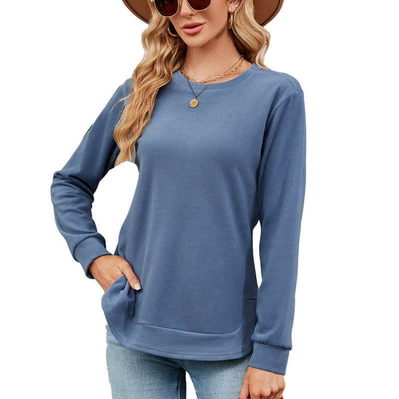 Round Neck Patchwork Solid Color Long-Sleeved Loose Top Wholesale Womens Clothing N3823112800046