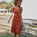 Women's Round Neck Solid Color Button-up Maxi Dresses Wholesale Womens Clothing N3824011000070