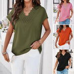 Casual Solid Color V-Neck Short-Sleeved Shirts Wholesale Womens Clothing N3824040100129