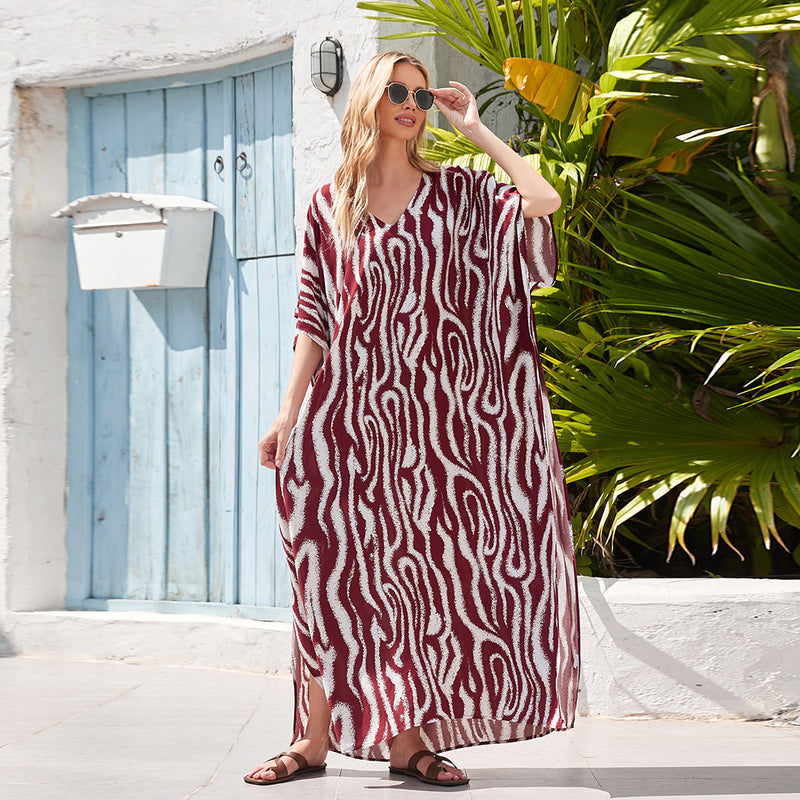 Printed Beach Cover Up Bohemian Dress Wholesale Plus Size Womens Clothing N3823112200052