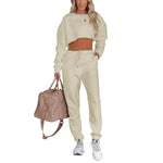 Solid Color Pullover Cropped Sweatshirt And Drawstring Trousers Wholesale Womens 2 Piece Sets N3823103000026