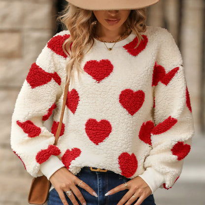 Valentine's Day Love Print Round Neck Plush Pullover Sweatshirt Wholesale Womens Clothing N3823111600017