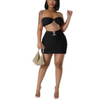 Sexy Midriff-Baring Bust-Wrapped Short Skirt Bubble Two-Piece Set Wholesale Womens Clothing N3823103000096