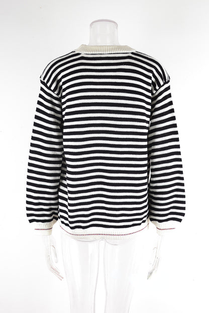 Striped Color Contrast Long-Sleeved Knitted All-Match Sweater Wholesale Women'S Top