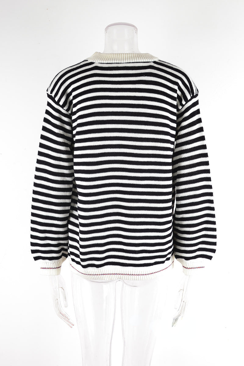Striped Color Contrast Long-Sleeved Knitted All-Match Sweater Wholesale Women'S Top