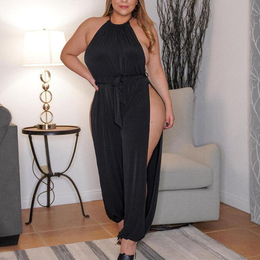 Sexy Slit Wide Leg Lace Up Sleeveless Jumpsuit Wholesale Plus Size Womens Clothing N3823100900045