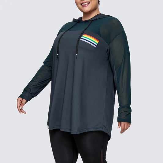 Wholesale Plus Size Womens Clothing Mesh Loose Long-Sleeve Sports Hoodie Top