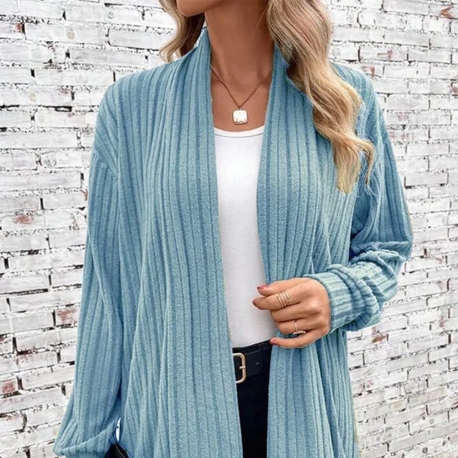 Long Sleeve Solid Colour Loose Cardigan Jacket Wholesale Womens Clothing