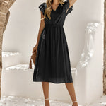 Casual Women's Solid Color V-Neck Waist Dresses Wholesale Womens Clothing N3823121400178