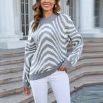 Striped Color Contrast Crewneck Knit Loose Sweater Wholesale Women'S Top