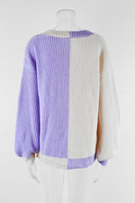 Lantern Sleeve Loose Color Block Knit Cardigan Wholesale Women'S Top