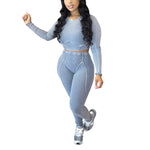 Sexy Pit Striped Long-Sleeved Tight Sports Two-Piece Sets Wholesale Womens Clothing N3823103000055