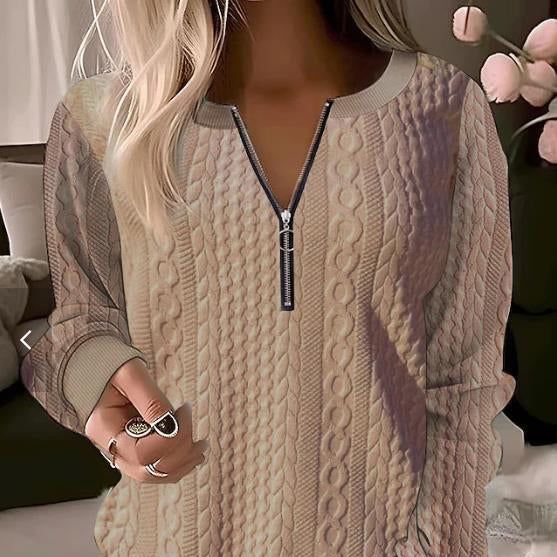 Jacquard Stand Collar Pullover Long Sleeve Solid Color Sweatshirt Wholesale Womens Clothing N3823112200023