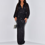 Sequined Long Sleeve V Neck Sexy Beads Maxi Dresses Wholesale Womens Clothing N3823112000097