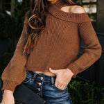 Off-The-Shoulder Solid-Color Slim-Fit Knitted Commuter Sweater Wholesale Women'S Top