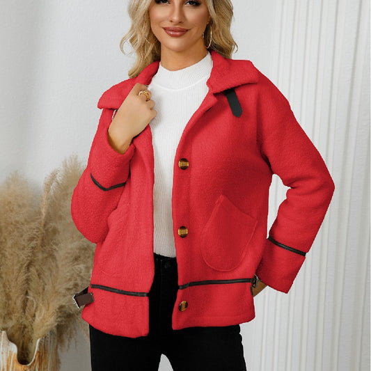 Lapel Buttoned Lambswool Cropped Jacket Wholesale Womens Clothing N3824091200180