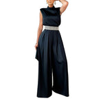 Solid Color High Neck Sleeveless Waist Jumpsuit (No Belt) Wholesale Womens Clothing N3823103000070