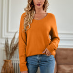 Solid Colour V-Neck Loose Long Sleeve Sweater Wholesale Womens Tops