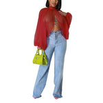 Shawl Tie Solid Color Chiffon Shirt Dolman Sleeve Top Wholesale Womens Clothing N3823103000093